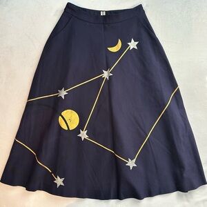 Girdear Celestial Constellation Stars Moon High Waisted A Line Full Skirt 2 blue